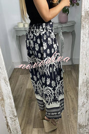 Unique Print Elastic Waist Loose Pocket Holiday Wide Leg Pants