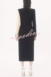 Love Unfolded Contrast Color Side Bow Tie-up Long Sleeve Slit Midi Dress