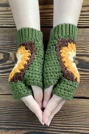 Knitted Sunflower Warm Half Finger Wool Gloves