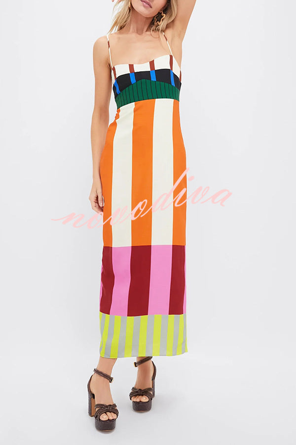 Beach Moment Linen Blend Unique Color Block Slip Maxi Dress