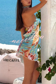 Unique Print Sexy Open Back Lace-Up Holiday Mini Dress