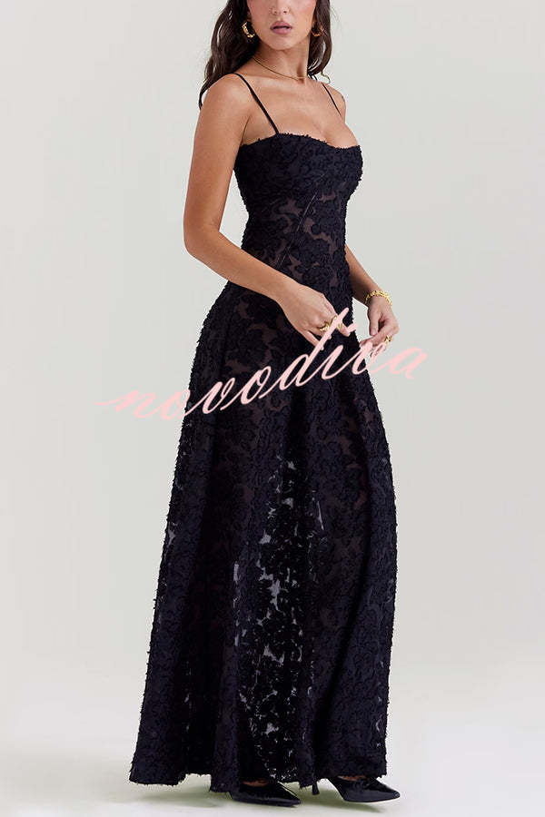 Fashion Sexy Suspenders See-through Holiday Slim Maxi Dress