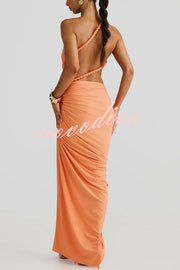 Juliana Rope Detail Ruched One Shoulder Cutout Stretch Maxi Dress