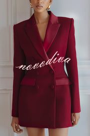 Modern Evening Gown Satin Lapel Button Long Sleeve Tuxedo-style Blazer Mini Dress