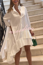 Solid Color Palace Style Loose Irregular Pleated Hem Mini Dress