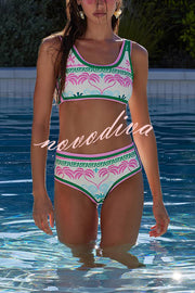 Dream Pool Day Tropical Unique Print Stretch Bikini Swimsuit