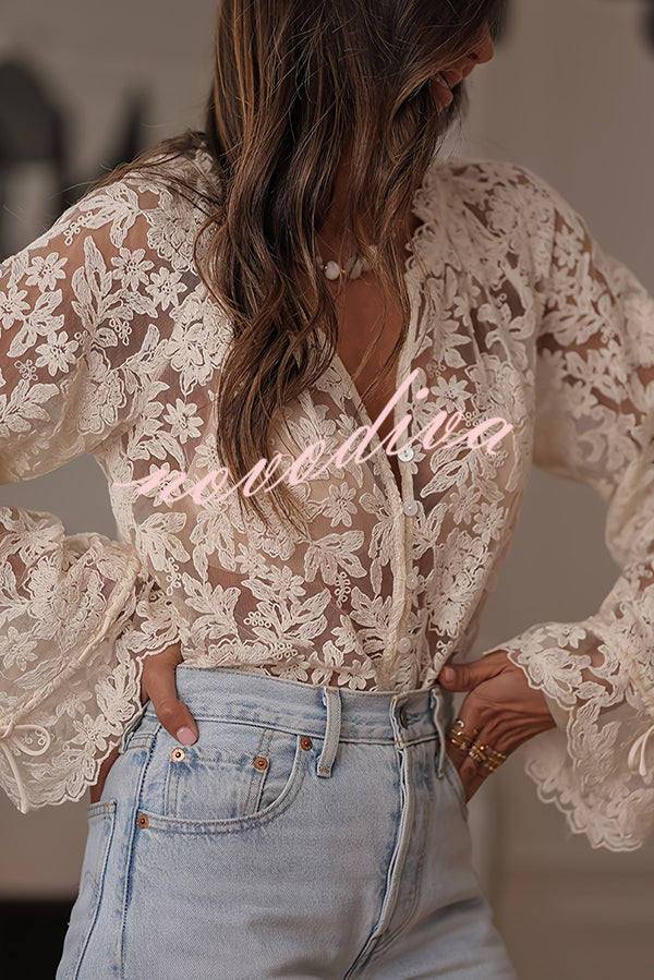 Fashion Hollow Lace Casual Long-sleeved Shirt