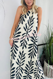 Floral Unique Printed One Shoulder Pocketed Loose Maxi Dress