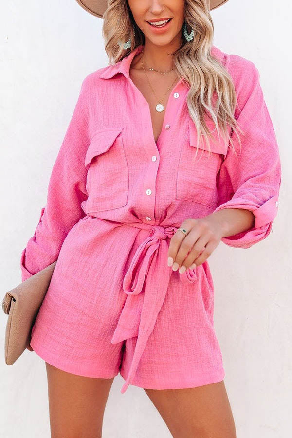 Hotel California Cotton Button Down Utility Romper