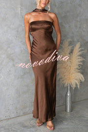 Satin Elegant Off-the-shoulder Backless Maxi Dress