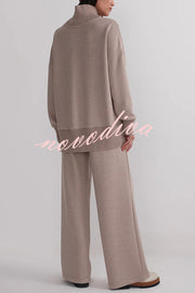 Berner High-Neck Long Sleeve Side Zipper Sweatshirt and Elastic Waist Pocketed Loose Pants Set