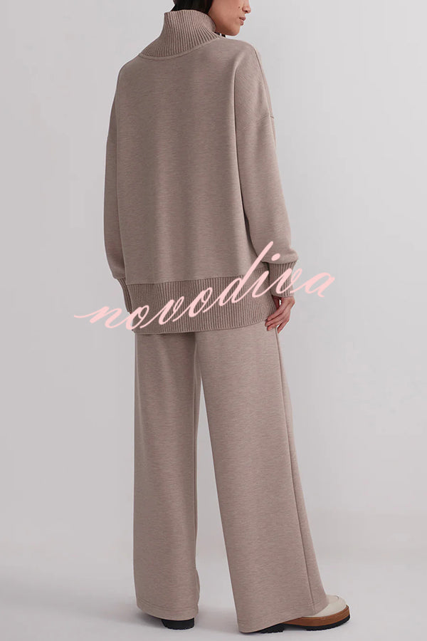 Berner High-Neck Long Sleeve Side Zipper Sweatshirt and Elastic Waist Pocketed Loose Pants Set