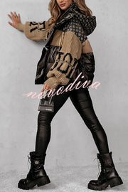 Stylish Denim Knit Long-sleeved Patchwork Hooded Pocket Thickened Jacket