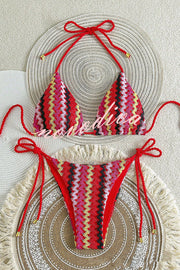 Knit Wave Unique Print Stretch Tie Bikini Swimsuit