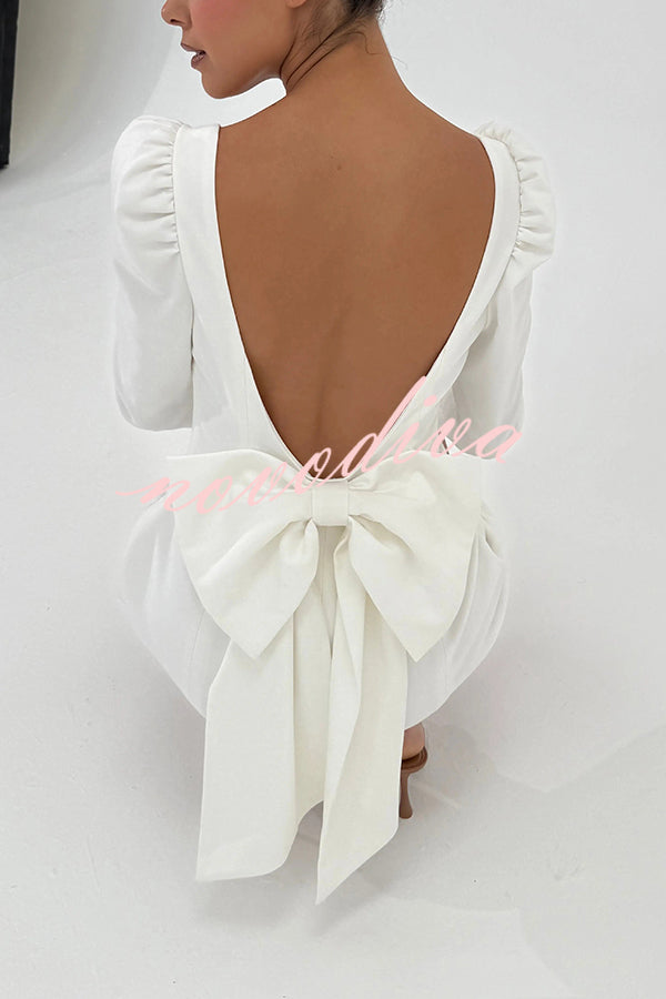 Gift for You Puff Shoulder Long Sleeve Back Bow Detail Mini Dress