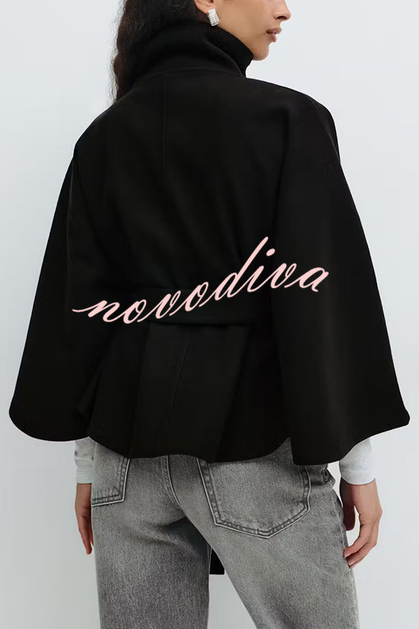 Fashionable Stand Collar Button Waist Tie Loose Cape