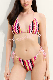 Knit Wave Unique Print Stretch Tie Bikini Swimsuit