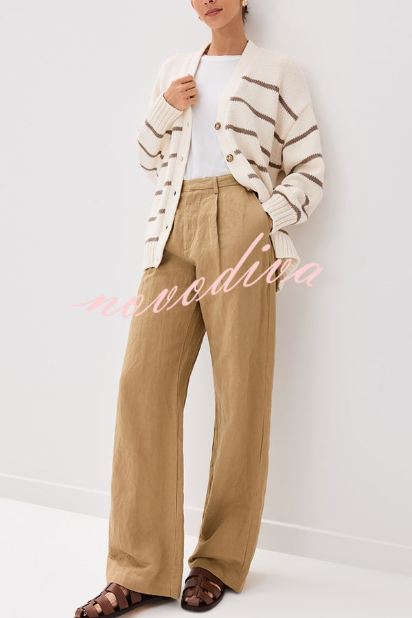 Striped Loose V-neck Long-sleeved Casual Knit Cardigan