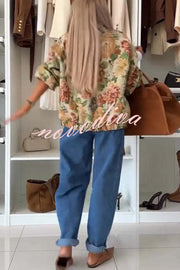 Floral Print Loose Long-sleeved Zip-up Jacket