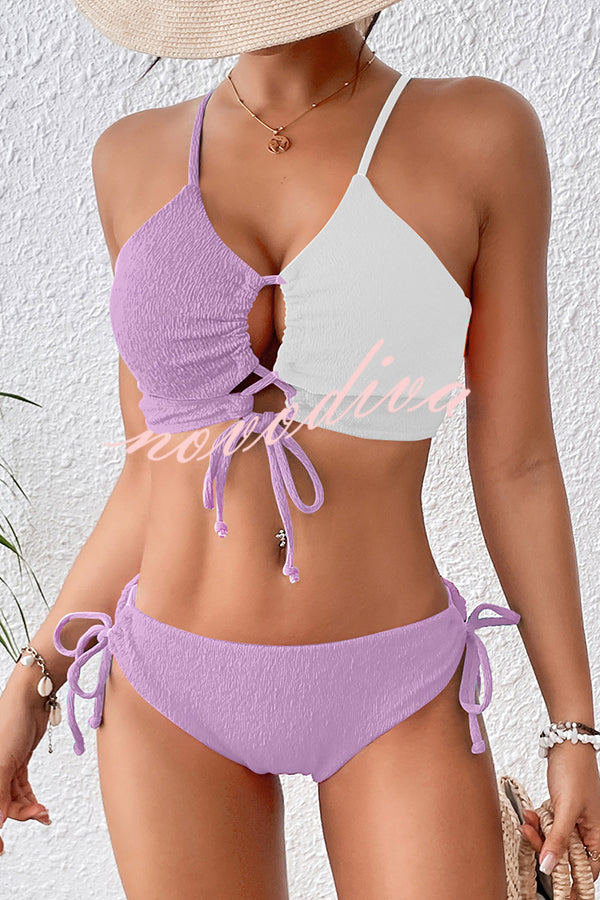 Fashion Contrast Color Sexy Cross Strap Stretch Two Piece Bikini Swimsuit