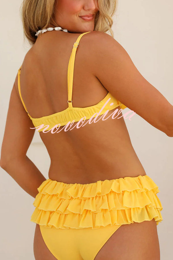 Sweet Summer Mood Tiered Ruffle Design Stretch Bikini Swimsuit