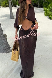 Fontelina Crochet Knit Hollow Out Mid Rise Stretch Maxi Skirt