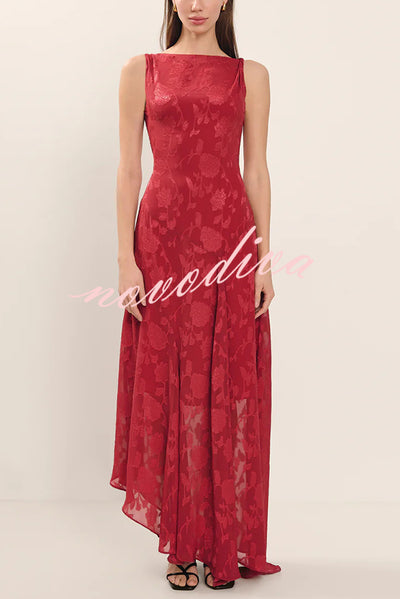 Fashion Jacquard Elegant Backless Lace-up Slim Irregular Maxi Dress