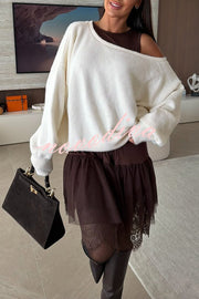 Upper East Chic Knit Wide Neck Long Sleeve Relaxed Sweater