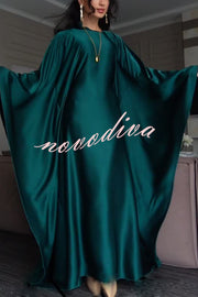 Dignified and Elegant Satin Batwing Sleeve with Waist Tie Design A-line Maxi Dress