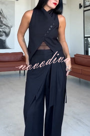Urban Charm High Stand-up Collar Oblique Buckle Design Sleeveless Vest