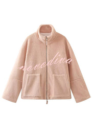 Solid Color Stitching High Collar Long Sleeve Loose Pocket Woolen Coat