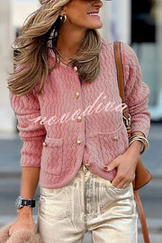 Solid Color V-neck Long-sleeved Loose Pocket Knit Cardigan