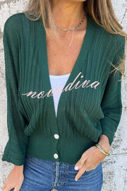 Solid Color Loose V-neck Long-sleeved Casual Knitted Sweater