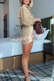 Soraya Epaulette Button Design Long Sleeve Ruched Hem Shirt Mini Dress