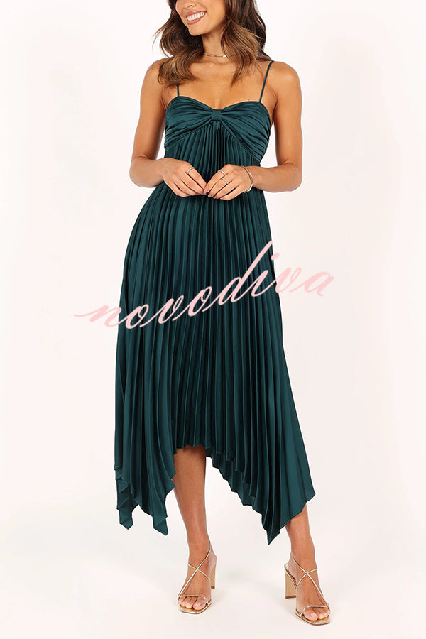 Solid Color Sexy Suspender Pleated Irregular Midi Dress