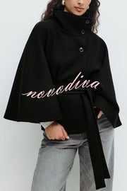 Fashionable Stand Collar Button Waist Tie Loose Cape