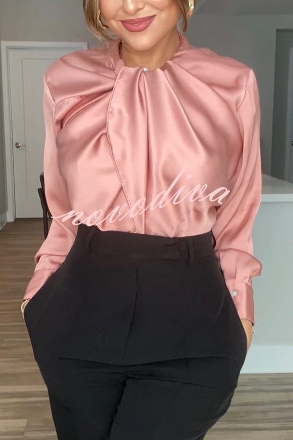 Switch Styles At Will Satin Botton Up Long Sleeve Relaxed Blouse