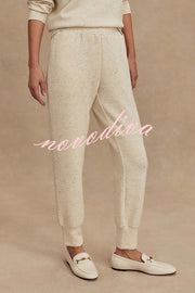 Ivory Marl Fleck Half-Zip Neck Long Sleeve Sweatshirt and Elastic Waist Pocket Jogger Set