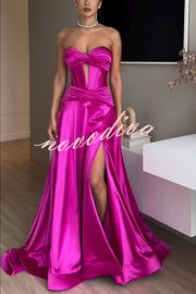 Emiliana Satin Twist Bust Cutout Corset Slit Prom Maxi Dress