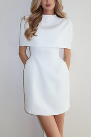 Solid Color Shawl and Square Neck Sleeveless Fitted Mini Dress Two-piece Set