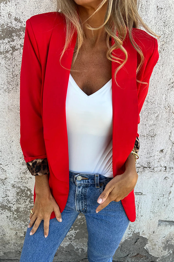Fashion Leopard Print Lapel Long Sleeve Casual Blazer