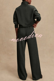 Barker High-Neck Long Sleeve Side Zipper Sweatshirt and Elastic Waist Pocketed Loose Pants Set