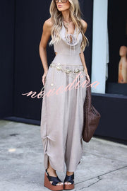 Alessia Cutout Waist Back Tie-up Pocket Halter Harem Jumpsuit