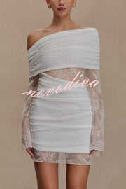 Fashion Lace Panel Long Sleeve Slim Fit Knit Mini Dress