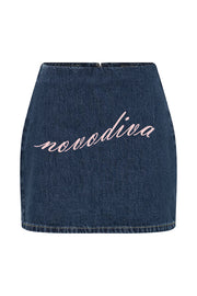 Modern Flavor Denim High Rise Back Zipper A-line Stretch Mini Skirt