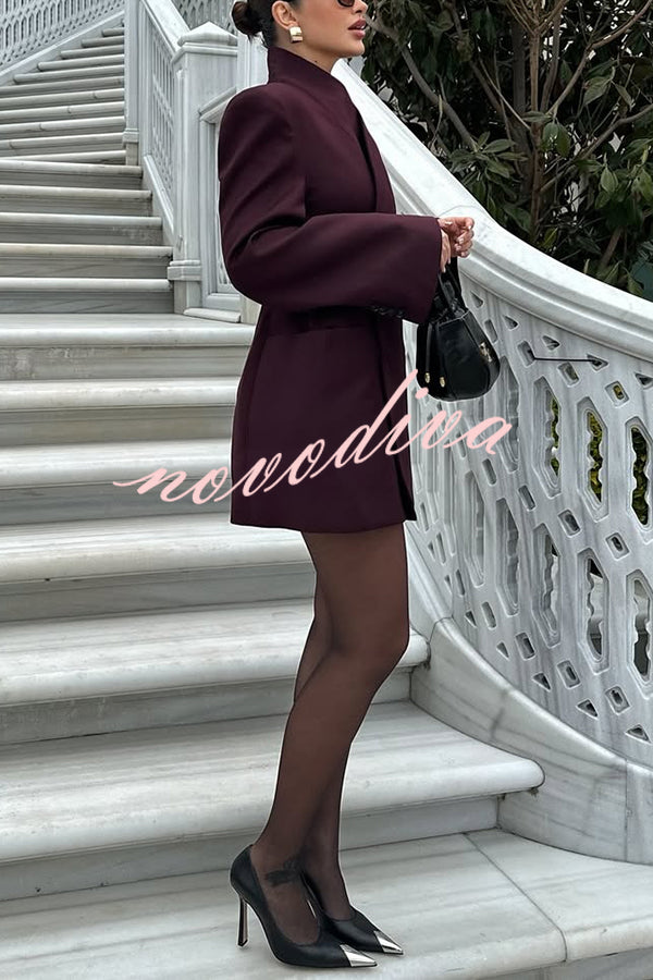 Solid Color Lapel Long Sleeve Casual Pocket Long Blazer