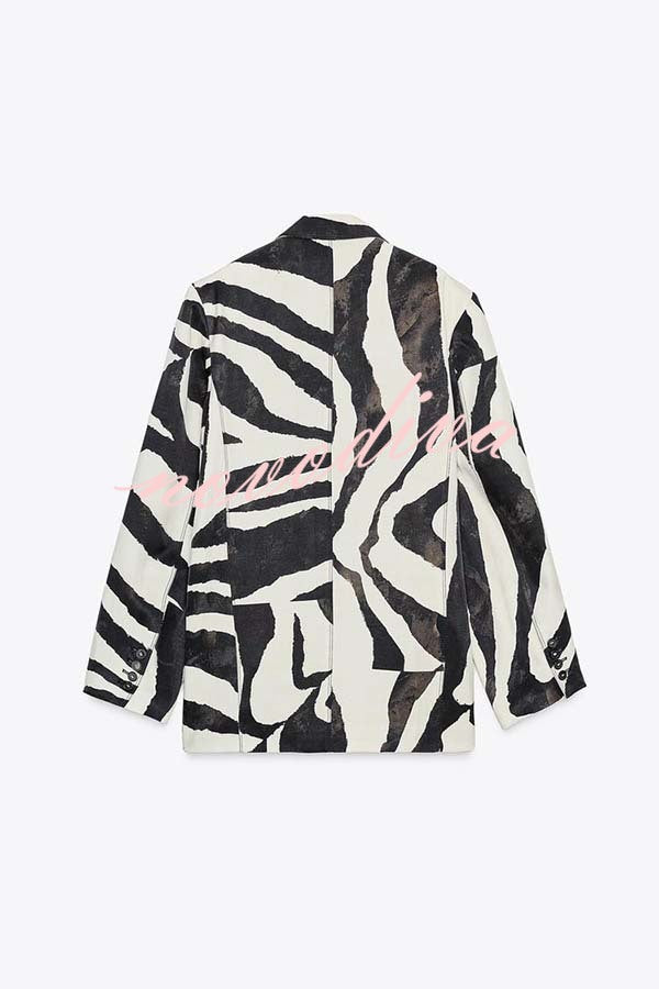 Breath of Freedom Animal Print Button Up Long Sleeve Lapel Loose Blazer