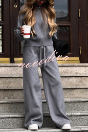 Effortlessly Stylish Ribbed Zipper High Neck Sweatshirt and Elastic Waist Pocketed Loose Pants Set