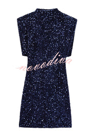 Fashionable Sequined Round Neck Sleeveless Slim-fit Mini Dress
