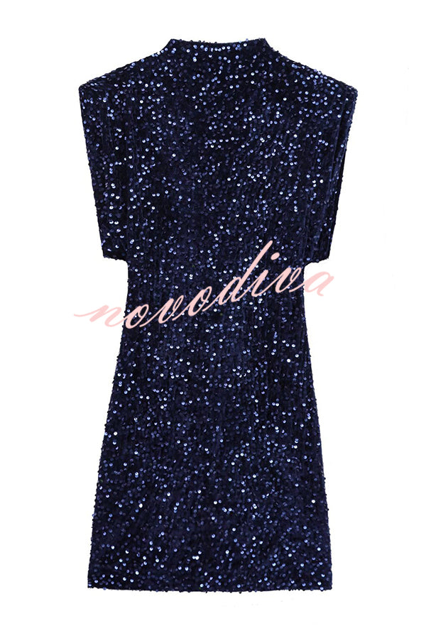 Fashionable Sequined Round Neck Sleeveless Slim-fit Mini Dress